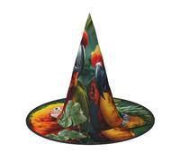 DUWAA Summer Parrot Print Witch Hat, Wizard Hat Cosplay Accessories For Halloween Costume Party Masquerade Carnivals-3pcs