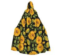 DUWAA Sunflower Pattern Print Adult Halloween Hooded Cape, Full Length Unisex Cloak For Men Women, For Halloween Cosplay