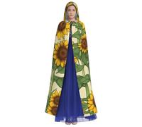 DUWAA Sunflower Print Adult Halloween Hooded Cape, Full Length Unisex Cloak For Men Women, For Halloween Cosplay