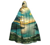 DUWAA Sunrise Over Hanauma Bay Oahu Hawaii Print Adult Halloween Hooded Cape, Full Length Unisex Cloak For Men Women, For Halloween Cosplay