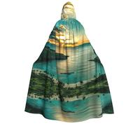DUWAA Sunrise Over Hanauma Bay Oahu Hawaii print Cloak With Hood Unisex Medieval Cloak Wizard Robe Renaissance Cape Halloween Costume Cosplay