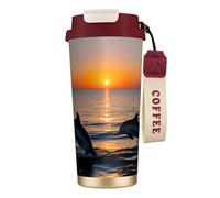 DUWAA Sunset Dolphins Print Stainless Steel Insulated Travel Coffee Mug, Camping Mug,Coffee Tumbler For Men Women