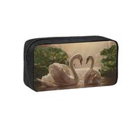 DUWAA Swan Green Leaves Print Large Capacity Zipper Pencil Case for School Office College, Big Capacity Pencil Bag Holder Adult