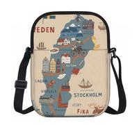 DUWAA Sweden Map With Various Illus Print Oxford Crossbody Sling Bag, Water-Resistant Adjustable Purse For Women Travel Daily Use