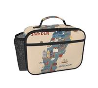 DUWAA Sweden Map with Various Illus Print Picnic Bag with Mesh Pockets Thermal Lunch Bag for Men Women Perfect for Work Travel Camping