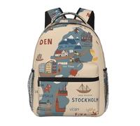 DUWAA Sweden Map With Various Illus Print Rucksack Bag For Men Women High-Capacity Vacuum Backpack Multi-Layer Design Travel Backpack