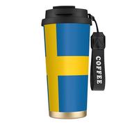 DUWAA Swedish Flag Print Stainless Steel Insulated Travel Coffee Mug, Camping Mug,Coffee Tumbler For Men Women