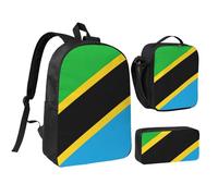 DUWAA Tanzania Flag print Backpack 3pcs Set Including 17 Inch Large BookBag With Lunch Bag And Practical Pen Bag, Black, One Size
