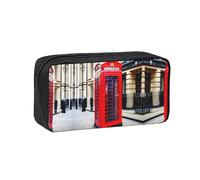 DUWAA Telephone Booth Print Pencil Case Large Capacity Pencil Pouch Marker Pen Bag Coin Pouch Office Stationery Organizer