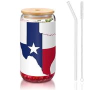 DUWAA Texas State Flag Map print Drinking Glasses With Lids And Glass Straw-16oz Can Shaped Glass Cups,Beer Glasses