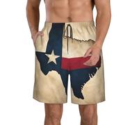 DUWAA Texas State Flag Map with One Star Print Men's Quick Dry Shorts with Pockets, Summer Beach Athletic Shorts, for Hiking Running Gym White