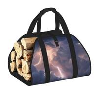 DUWAA Thunder Landscape Print Wood Baskets with Handle Large Log Store for Fireplace Wear-Resistant Picnic Bags Log Basket