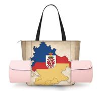 DUWAA Thuringia Flag Map03 Print Large Work Tote Bag with Yoga Mat Holder, Large Size Pocket Everyday Bag for Yoga Gym