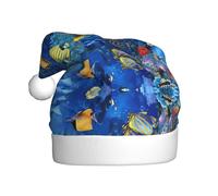 DUWAA Tropical Fishes Print Santa Claus Hat For Adults, Funny Christmas Holiday Party Hat, For New Year Festive Party