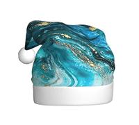 DUWAA Turquoise Blue Gold Marble Print Christmas Hat, Fun Plush Adult Santa Hat, Novelty Holiday Headwear For New Year Festive Party
