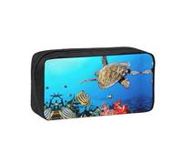 DUWAA Turtle with Colorful Fishes Under Sea Print Large Capacity Pencil Case Pencil Pouch with Zipper Portable Pen Case for Office Travel Makeup
