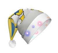 DUWAA Ukraine Flag Map02 Print Light Up Christmas Hat With 3 Blinking Color, Adults Led Soft Faux Santa Cap For Party