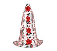 DUWAA Ukrainian Embroidery Style Rose Print Halloween Hooded Cloak Cape Medieval Style For Christmas Party, Cosplay Masquerade Costumes