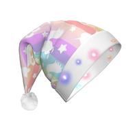 DUWAA Unicorns On Colorful Stripes Print Light Up Christmas Hat, Glow Lighted Santa Cap With Colorful Led Strip Light For Adults