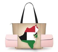 DUWAA United Arab Emirates Flag Map01 Print Large Work Tote Bag with Yoga Mat Holder, Large Size Pocket Everyday Bag for Yoga Gym