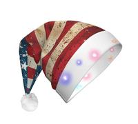 DUWAA Usa Flag Print Funny Light Up Santa Hat With Blinking Color, Led Soft Faux Christmas Hat For Adults