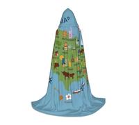 DUWAA Usa Map With Icons Printed Print Halloween Costume Clothes Halloween Medieval Costume Cape For Women Men Renaissance Hooded Cloak