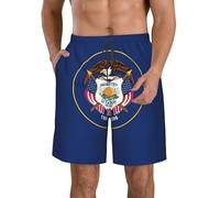 DUWAA Utah Flag Print Men's Quick Dry Shorts with Pockets, Summer Beach Athletic Shorts, for Hiking Running Gym White