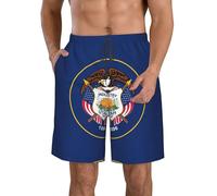 DUWAA Utah Flag Print Quick Dry Shorts for Men, Lightweight Summer Beach Shorts with Pockets, Elastic Waistband White