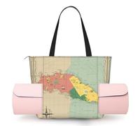 DUWAA Vanuatu Geographical Features Print Large Work Tote Bag with Yoga Mat Holder, Large Size Pocket Everyday Bag for Yoga Gym