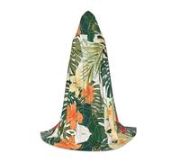 DUWAA Vegetation Leaves With Hibiscus Flowers Print Halloween Costume Clothes Halloween Medieval Costume Cape For Women Men Renaissance Hooded Cloak
