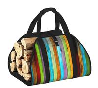 DUWAA Vertical Planks in Carpentry Oak Timber Print Wood Baskets with Handle Large Log Store for Fireplace Wear-Resistant Picnic Bags Log Basket