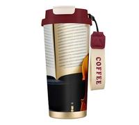 DUWAA Violin And Book Print Stainless Steel Insulated Travel Coffee Mug, Camping Mug,Coffee Tumbler For Men Women
