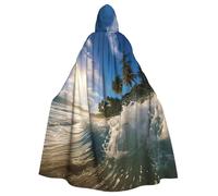 DUWAA Water Rush To Tropical Beach 2 Print 59inch Carnival Cape, Unisex Adult Hooded Cloak For Halloween Witch Vampire Wizard Cosplay