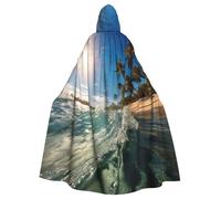 DUWAA Water Rush To Tropical Beach Print 59inch Carnival Cape, Unisex Adult Hooded Cloak For Halloween Witch Vampire Wizard Cosplay