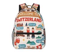 DUWAA Welcome To Switzerland Travel Print Rucksack Bag For Men Women High-Capacity Vacuum Backpack Multi-Layer Design Travel Backpack