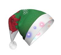DUWAA Welsh Dragon Print Light Up Christmas Hat, Glow Lighted Santa Cap With Colorful Led Strip Light For Adults