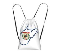 DUWAA West Virginia State Flag Map Print Drawstring Backpack Foldable String Bag Cinch Bag Beach Bag Travel Backpack Anti Tear Gym Bag