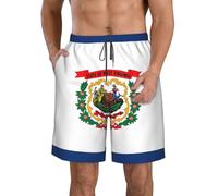 DUWAA West Virginia State Flag Print Quick Dry Shorts for Men, Lightweight Summer Beach Shorts with Pockets, Elastic Waistband White