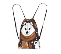 DUWAA White Bear Brown Bear Print Drawstring Backpack Foldable String Bag Cinch Bag Beach Bag Travel Backpack Anti Tear Gym Bag