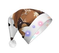 DUWAA White Bear Brown Bear Print Funny Light Up Santa Hat With Blinking Color, Led Soft Faux Christmas Hat For Adults