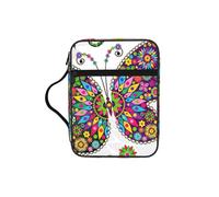 DUWAA White Floral Pattern Colorful Butterflies Print Multi Functional Bible Bag Cosmetic Bags with Handle Waterproof Pencil Case with Compartments