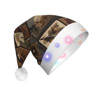 DUWAA Wild Animals Retro Farmhouse Print Light Up Christmas Hat, Glow Lighted Santa Cap With Colorful Led Strip Light For Adults