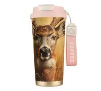 DUWAA Wild Deer Print Stainless Steel Insulated Travel Coffee Mug, Camping Mug,Coffee Tumbler For Men Women