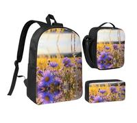 DUWAA Wild Flowers and Cornflowers Daisies3 print Backpack 3pcs Set Including 17 Inch Large BookBag With Lunch Bag And Practical Pen Bag, Black, One Size, Black, One Size