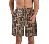 DUWAA Wine Cork Print Quick Dry Shorts for Men, Lightweight Summer Beach Shorts with Pockets, Elastic Waistband