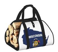 DUWAA Wisconsin State Flag Map Print Wood Baskets with Handle Large Log Store for Fireplace Wear-Resistant Picnic Bags Log Basket