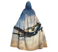 DUWAA World War 2 Aircraft Airplane Print 59inch Carnival Cape, Unisex Adult Hooded Cloak For Halloween Witch Vampire Wizard Cosplay