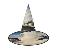 DUWAA World War 2 Aircraft Airplane Print Witch Hat, Wizard Hat Cosplay Accessories For Halloween Costume Party Masquerade Carnivals-3pcs