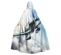 DUWAA World War 2 Aircraft Airplane1 Print 59inch Carnival Cape, Unisex Adult Hooded Cloak For Halloween Witch Vampire Wizard Cosplay