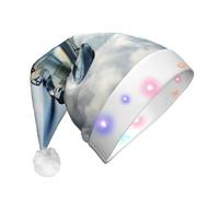 DUWAA World War 2 Aircraft Airplane1 Print Funny Light Up Santa Hat With Blinking Color, Led Soft Faux Christmas Hat For Adults